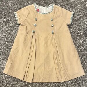 Claire & Charlie Tan cord Dress with blue plaid Buttons and trim size 18mo